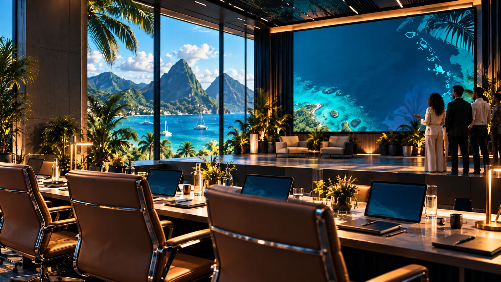 Future Caribbean Demo Day boardroom overlooking a Caribbean bay